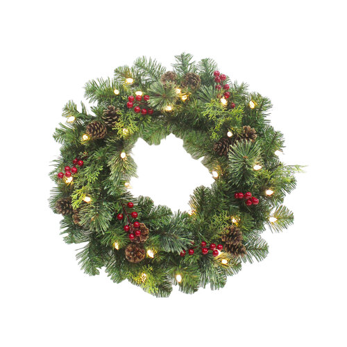 The Adelaide Evergreen Wreath - Pre-Lit - 60cm / 24inch