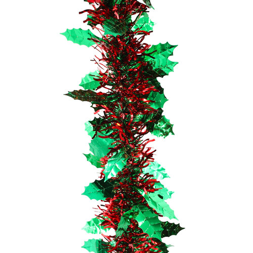 50m HOLLY Red Leaf with Red Green Tinsel 100mm wide