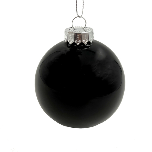 Glass Christmas Bauble Single Black Shiny 80mm