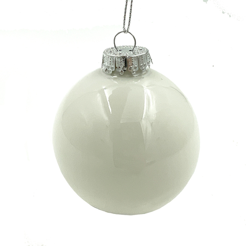 Glass Christmas Bauble single WHITE Gloss 80mm