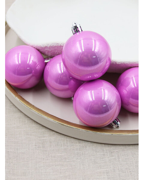 Baby Pink Christmas Baubles 70mm Pearl 6 Pack