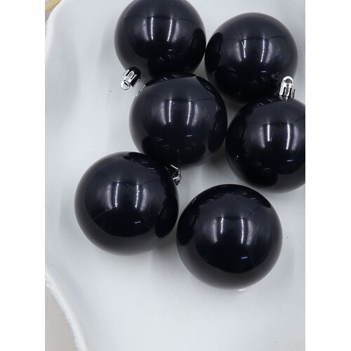 Black Christmas Baubles 80mm Pearl 6 Pack