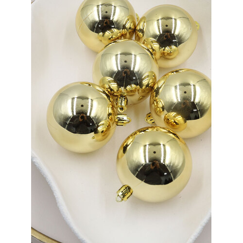 Gold Christmas Baubles 80mm 6 Pack Gloss