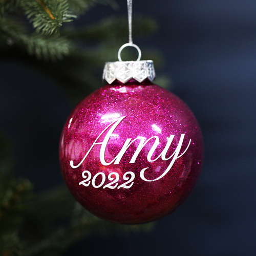 Personalised Hot Pink Christmas Bauble 80mm