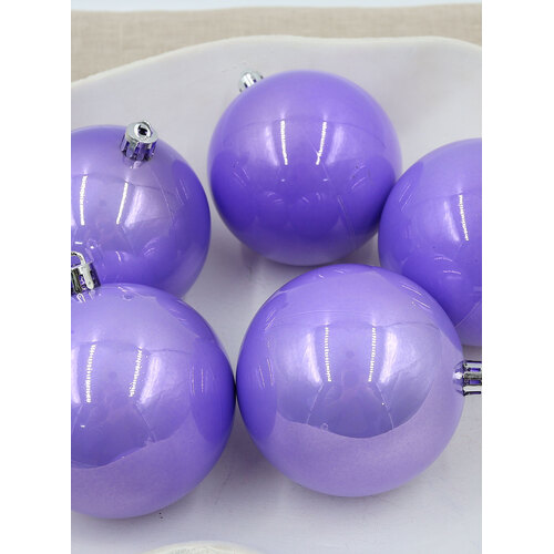 Light Purple Christmas Baubles 80mm 6 Pack Pearl
