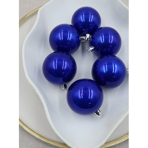 Royal Blue Christmas Baubles 80mm Pearl 6 Pack