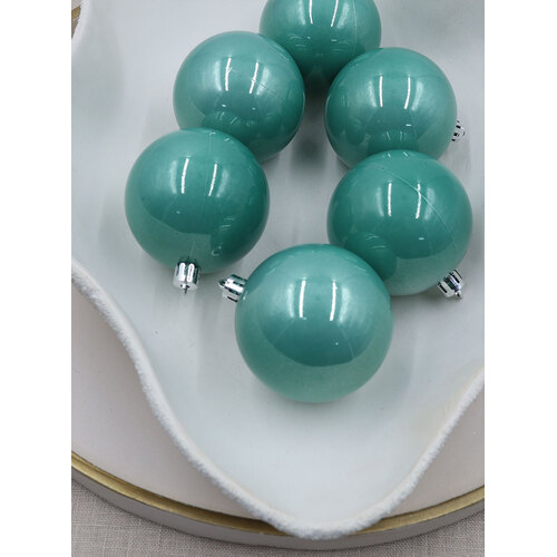 Mint Green Christmas Baubles 60mm Pearl 6 Pack