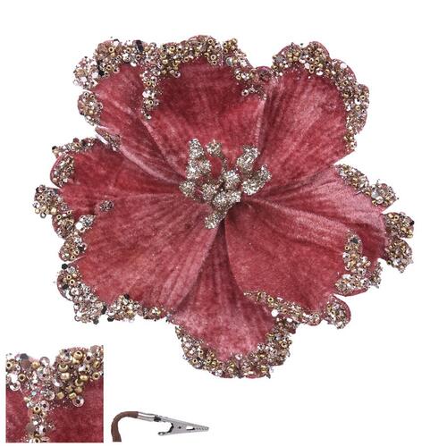 Pink Flower Pick With Clip 15cm