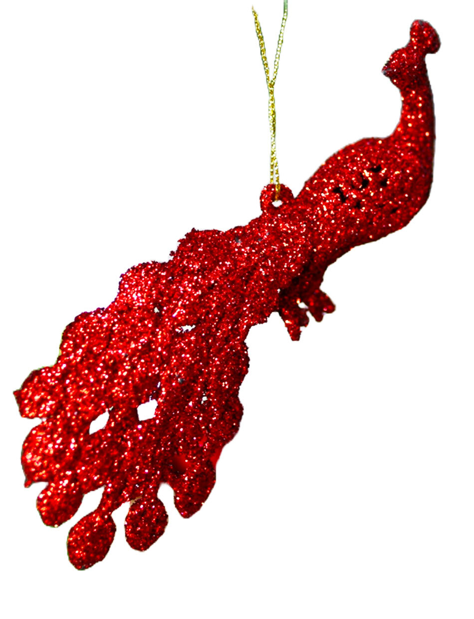 Red Peacock Hanging Tree Decorations 6 Pack