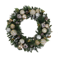 60cm Green Wreath Pre Decorated In Silver And Gold