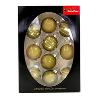 45mm glass baubles - 5 designs assorted colours  OLIVE