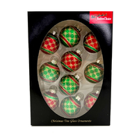 45mm glass baubles - 5 designs assorted colours - Red & Green