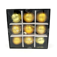 80mm Glass Christmas Baubles Assorted Finishes 9 Pack 