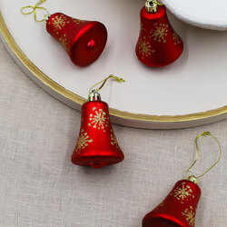 RED BELL SHAPED BAUBLES  With GOLD -  75mm
