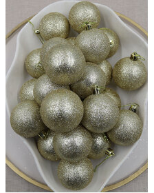 Gold Christmas Baubles 70mm Glitter 24 and 48 Pack