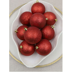 RED 80mm  Christmas Baubles 48 Pack Glitter