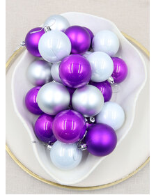 Silver / Purple Christmas Baubles 60mm Pearl Matt