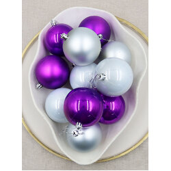 Silver / Purple Christmas Baubles 80mm Pearl Matt