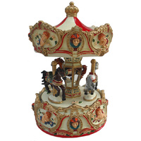 152mm Clown And Cupid Music Carousel With 3 Hores And Canopy Revolving