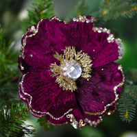 Burgundy Flower With Crystal & Clip