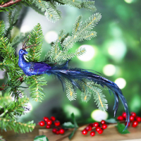 Dark Blue Peacock with Feathered Tail Ornament