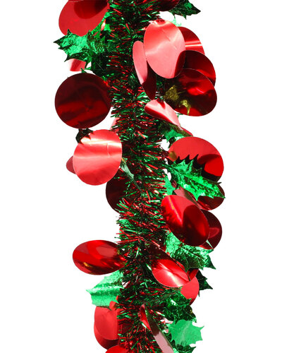 10m RED GREEN Christmas Tinsel With Bauble Shape 100mm wide