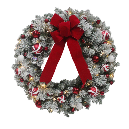 The Snowy Flocked Pre-Decorated Wreath 61cm / 24 inches