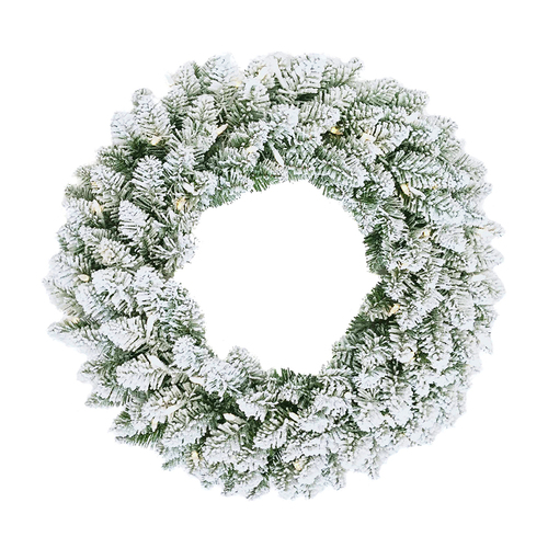 Snowy Flocked Wreath 61cm  Pre-Lit