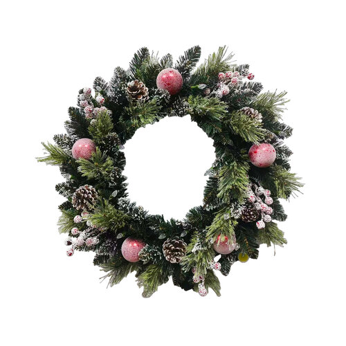 The Frosted Orchard Wreath 24.5" 30 Battery Lights