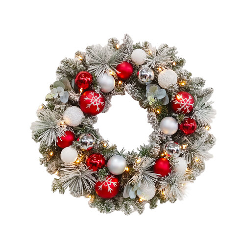 The Vancouver Pre Decorated Flocked Wreath Pre-Lit Battery-60cm