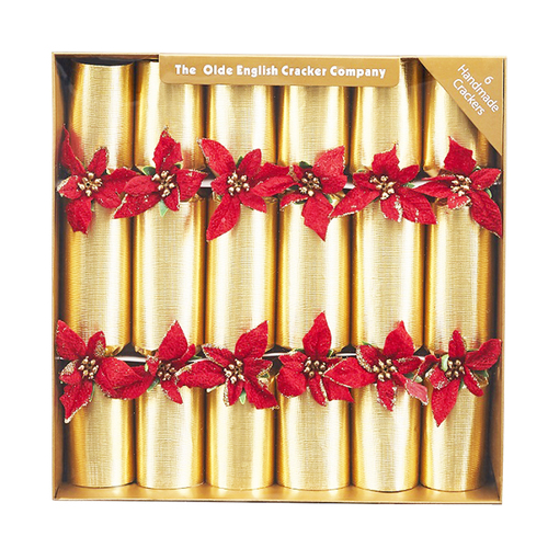 Christmas Bon Bons Pack Of 6 Gold With Red Ponsietta