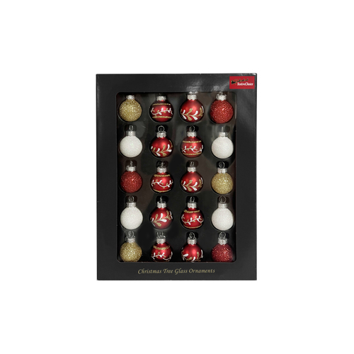 25mm Glass Christmas Traditional Baubles 20 Pack