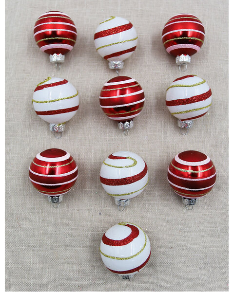 45mm RED And WHITE Glass Christmas Baubles 10 Pack