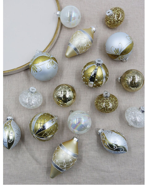 GOLD 8cm & 6cm Glass Christmas Baubles 16 Pack