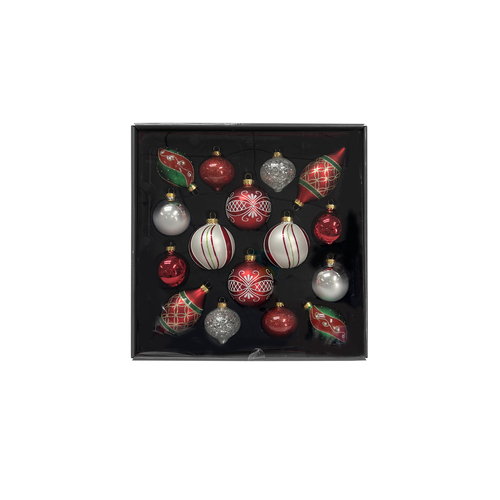 RED 8cm & 6cm Glass Christmas Baubles 16 Pack