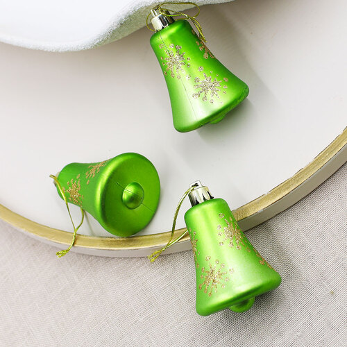 GREEN BELL SHAPED BAUBLES With GOLD 75mm