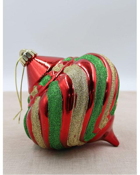 Red Green Gold Onion Shaped Christmas Baubles 150mm