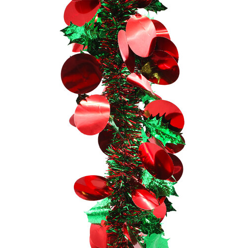 5m RED GREEN Christmas Tinsel With Bauble Shape 100mm wide
