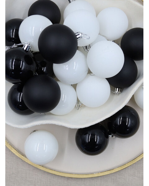 BLACK & WHITE 60mm Christmas Baubles Gloss Matt 48 pack