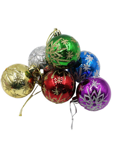 60mm Christmas Baubles Retro Multicolour 6 Balls