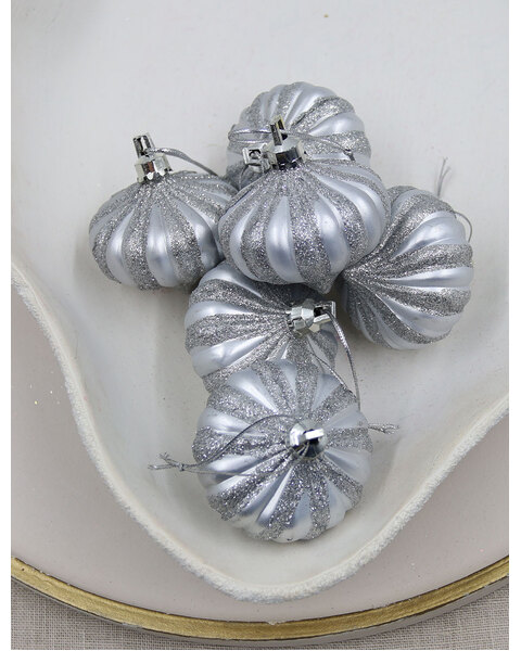 Silver Onion Shaped Christmas Baubles 6 Pack