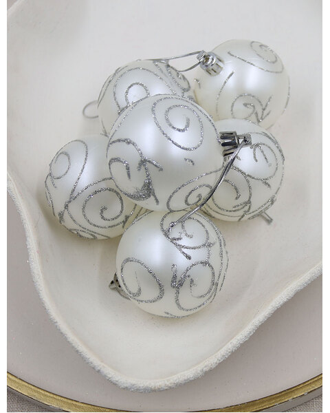 Pearl Christmas Swirl Baubles 60mm 6 Pack Gloss Matte