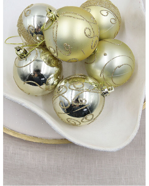 Light Gold Christmas Swirl Baubles 70mm 6 Pack