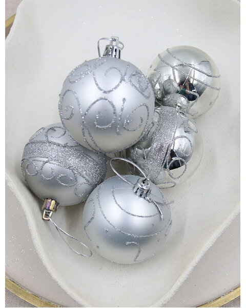 Light Silver Christmas Swirl Baubles 70mm 6 Pack