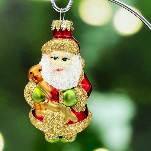 Single Figure Christmas Santa With Teddy Hanging Decoration 100mm