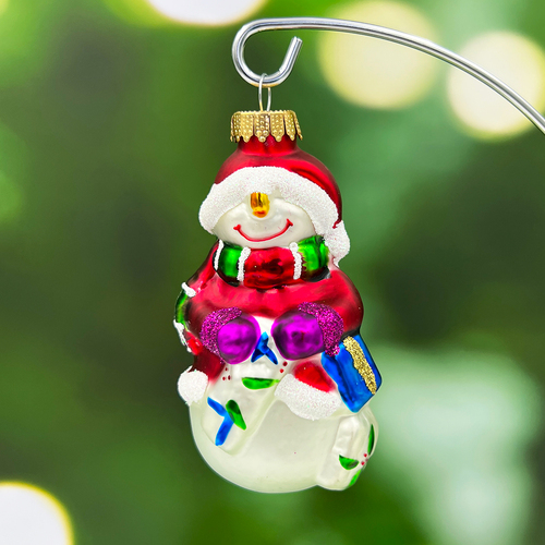 Single Figure Christmas Snowman With Present Hanging Decoration 100mm