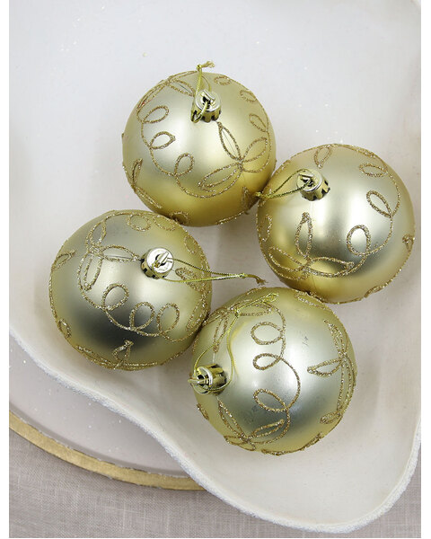 Gold Swirl Christmas Baubles 80mm 4 Pack