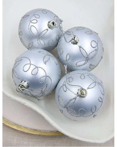 Silver Swirl Christmas Baubles 80mm 4 Pack