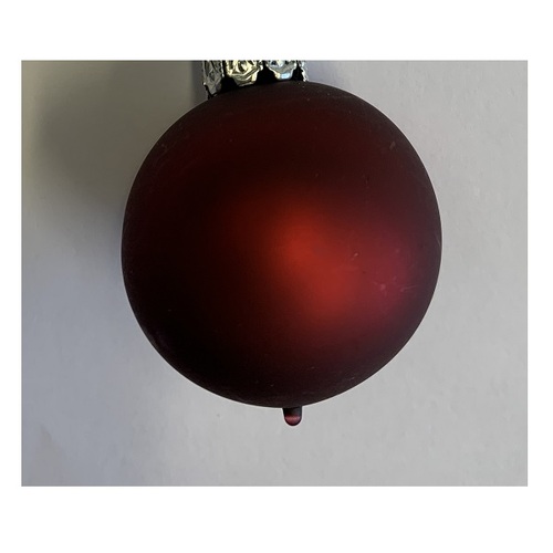 Glass Christmas Bauble Single Burgundy Red Matte 80mm