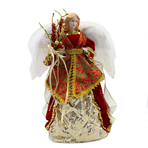 Red and Gold Angel Tree Topper 40cm